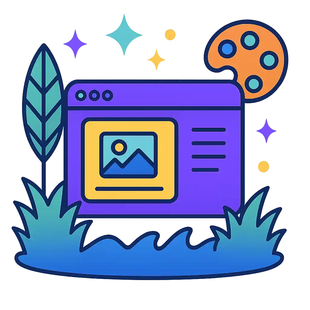 Symbolische Illustration einer gestalteten Website mit Farbpalette – steht für kreativen Content